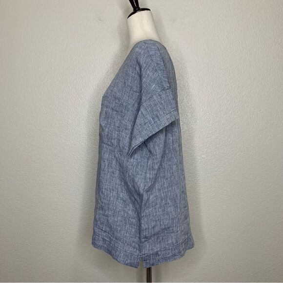 Lands’ End 100% Linen Lagenlook Chambray Short Sleeves Top - Picture 4 of 13